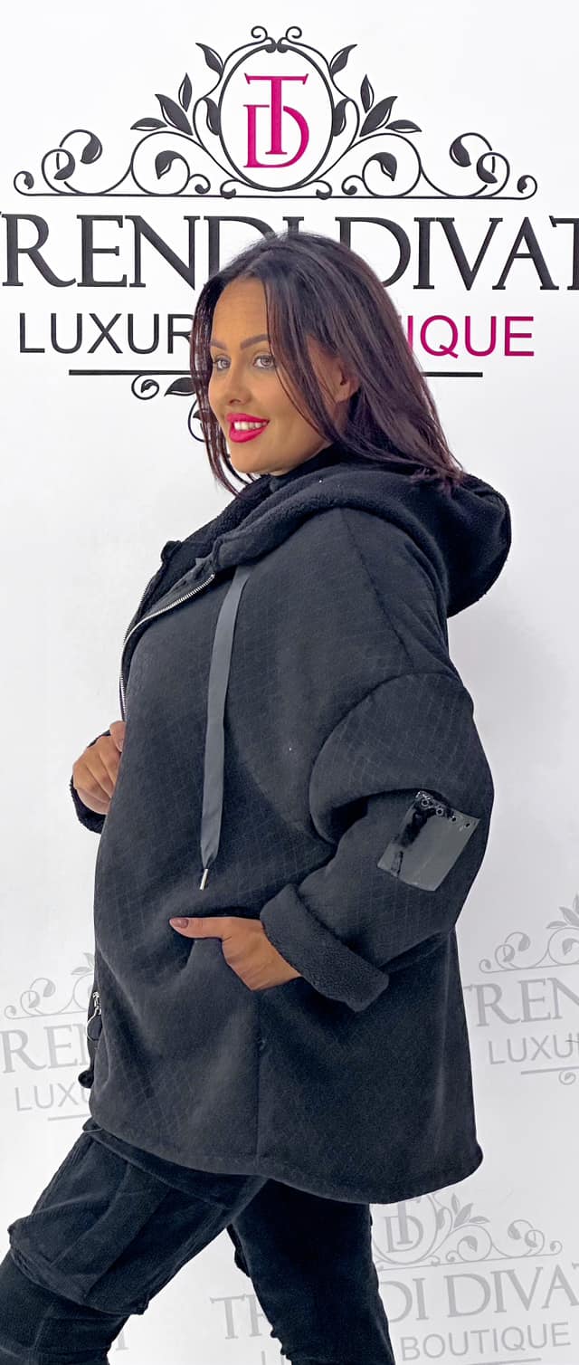 Soft-soft lining, thick, loose-fitting cardigan with patterned fabric - Image 11