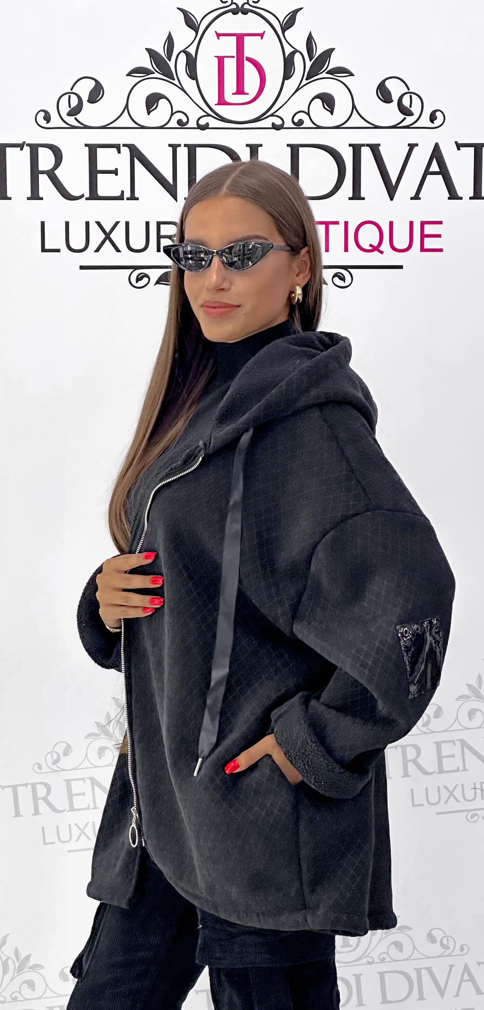 Soft-soft lining, thick, loose-fitting cardigan with patterned fabric - Image 12