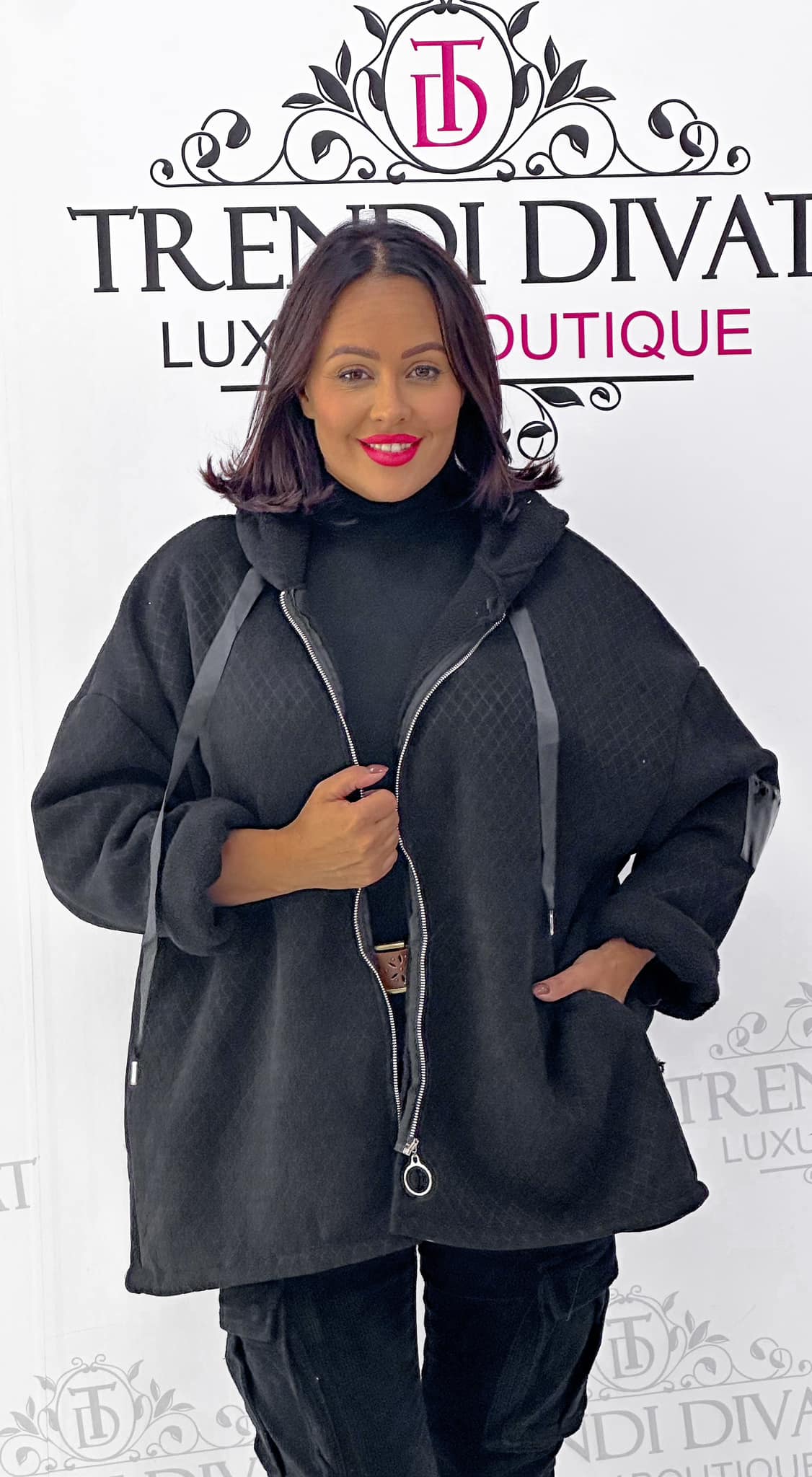 Soft-soft lining, thick, loose-fitting cardigan with patterned fabric - Image 16