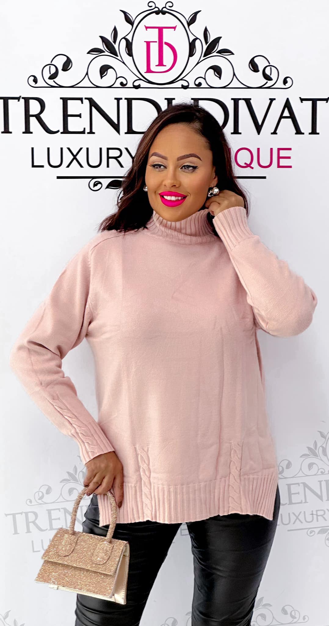 Turtleneck with side slits, soft, thicker knit fabric