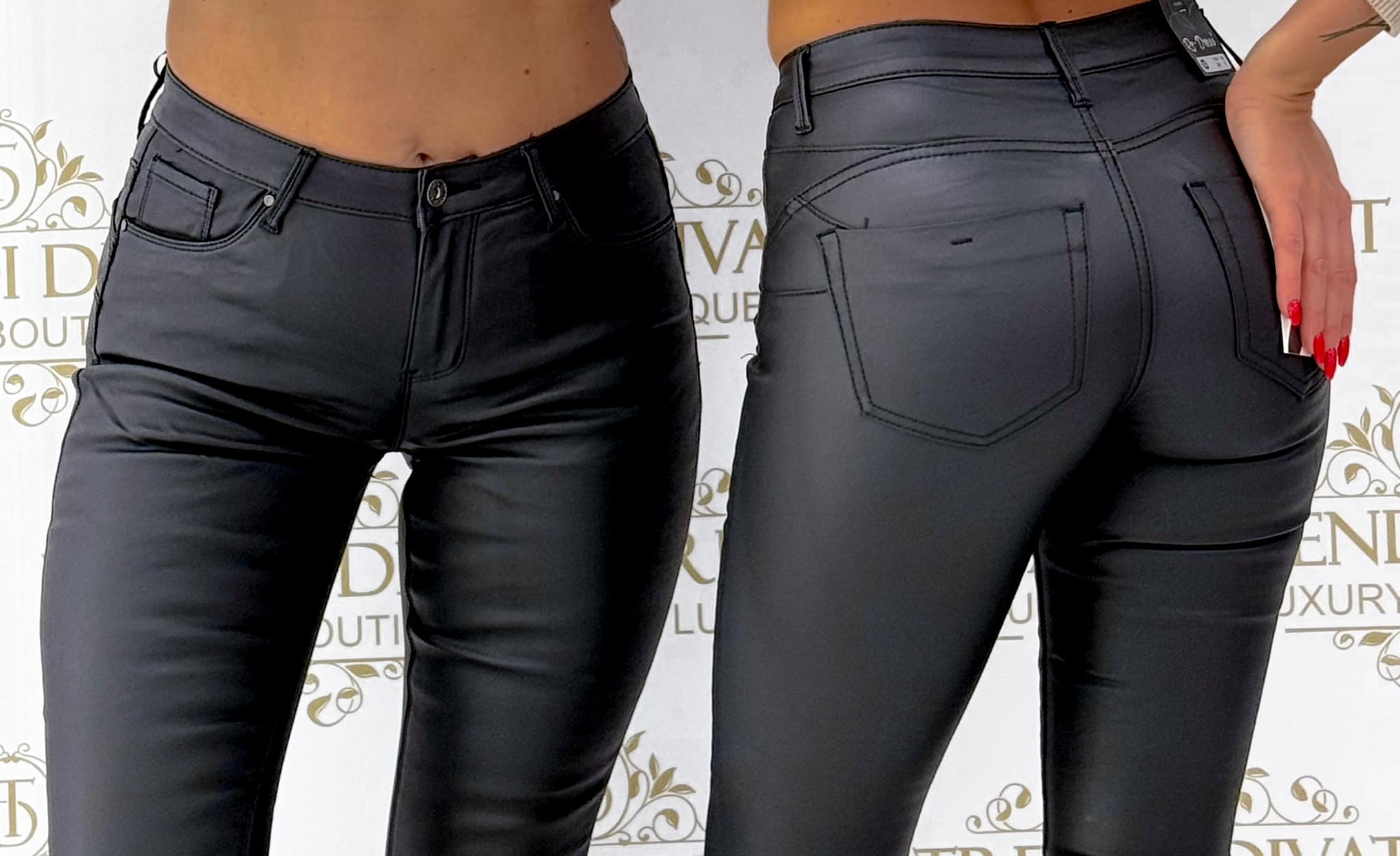 Pants with leather effect, fluffy inside "R8005" - Image 2