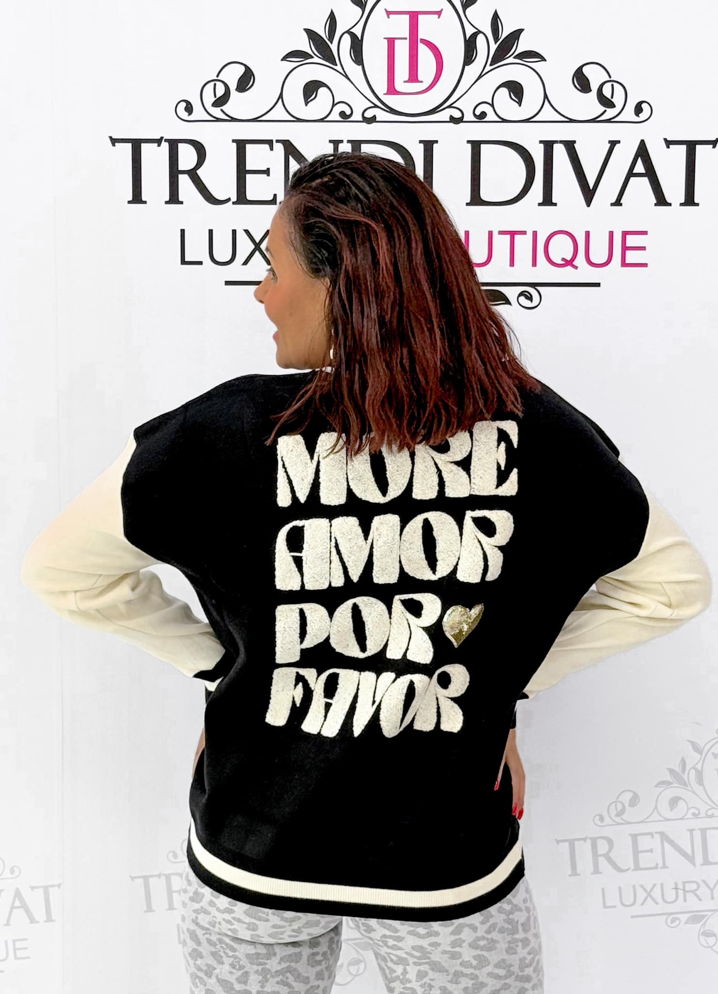 Knitted sweater with gold sequined hearts and lettering - Image 5