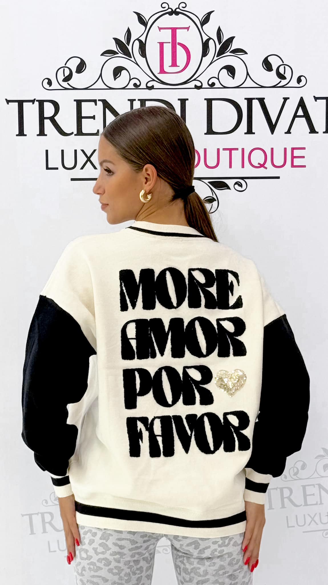 Knitted sweater with gold sequined hearts and lettering - Image 9