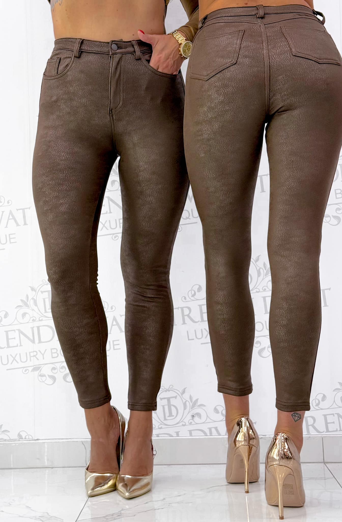 Elastic trousers with special abraded leather effect, fluffy inside - Image 5