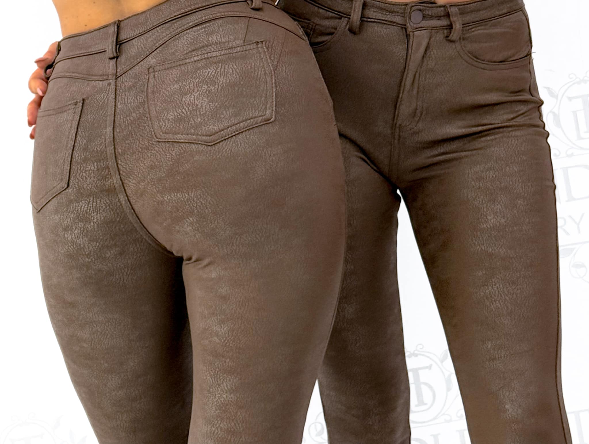 Elastic trousers with special abraded leather effect, fluffy inside - Image 2