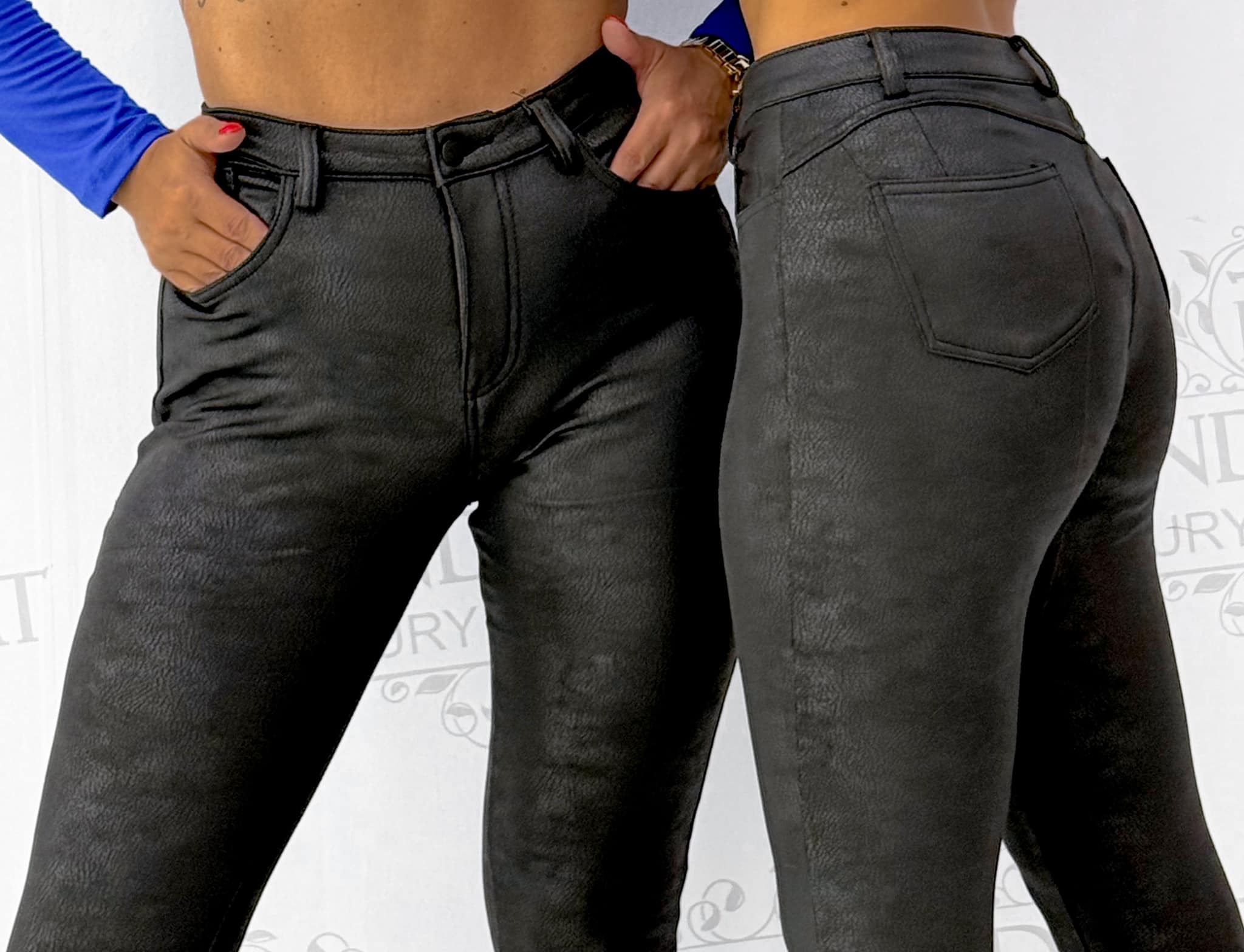 Elastic trousers with special abraded leather effect, fluffy inside - Image 10