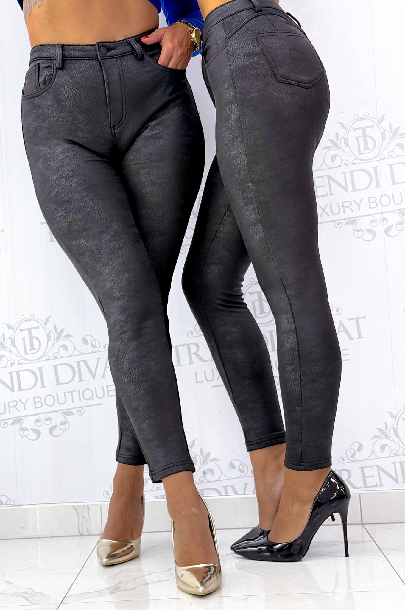 Elastic trousers with special abraded leather effect, fluffy inside - Image 8