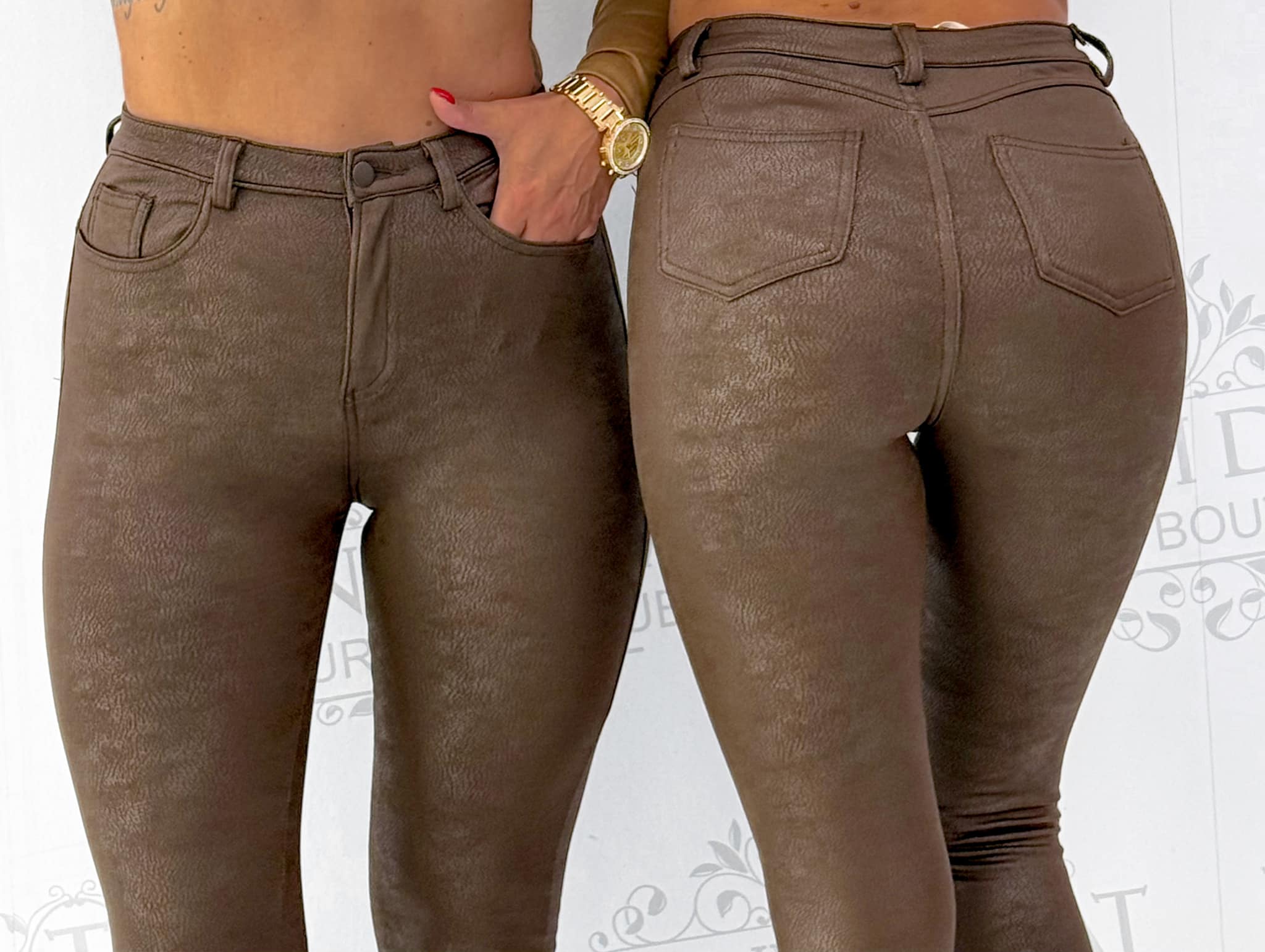Elastic trousers with special abraded leather effect, fluffy inside - Image 3