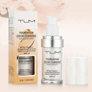 TLM colour-changing foundation, skin tone adaptable, 16-hour transfer resistant, SPF 15, 30 ml