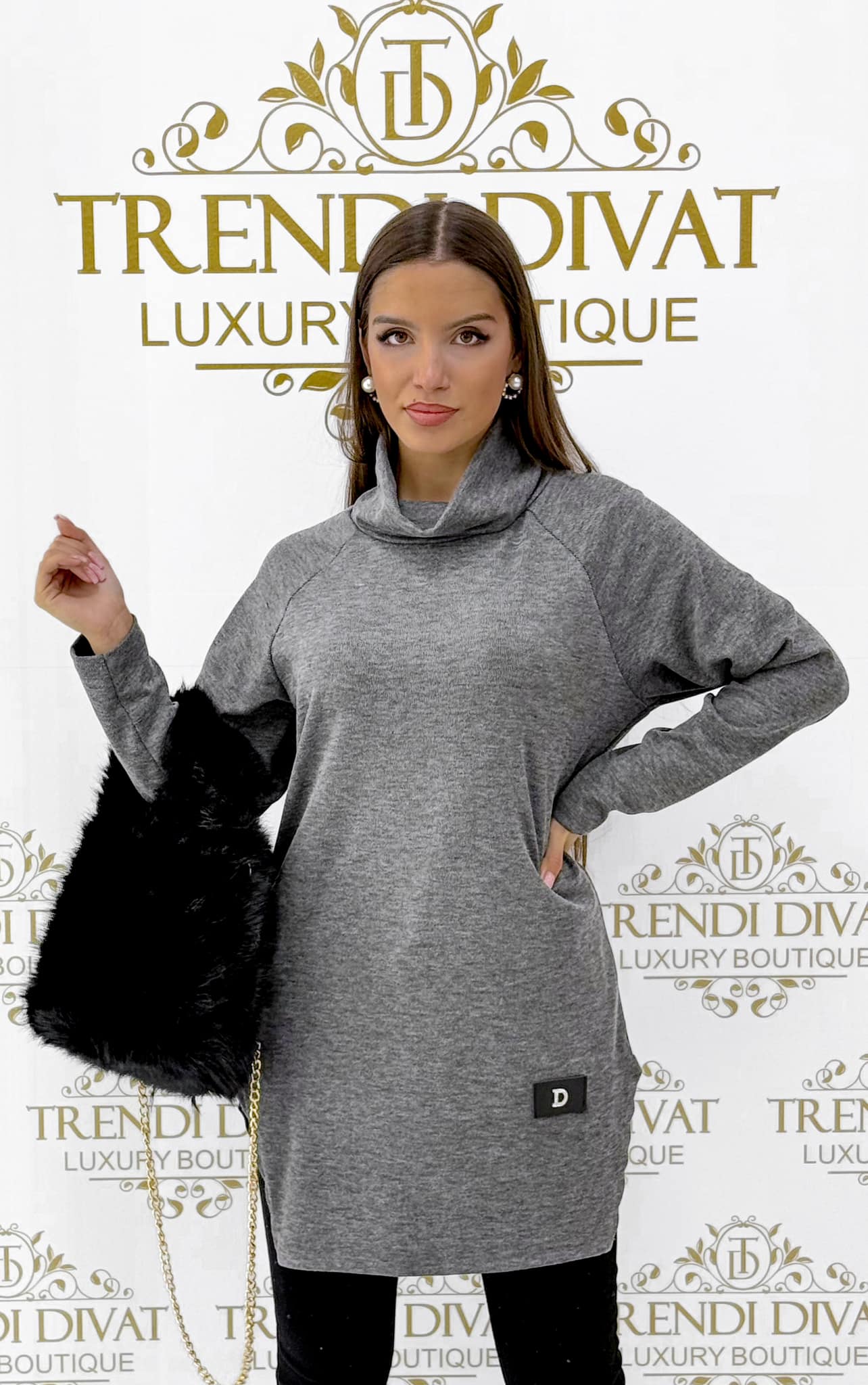 Tunic in soft tabby fabric "D" with two side slits - Image 29