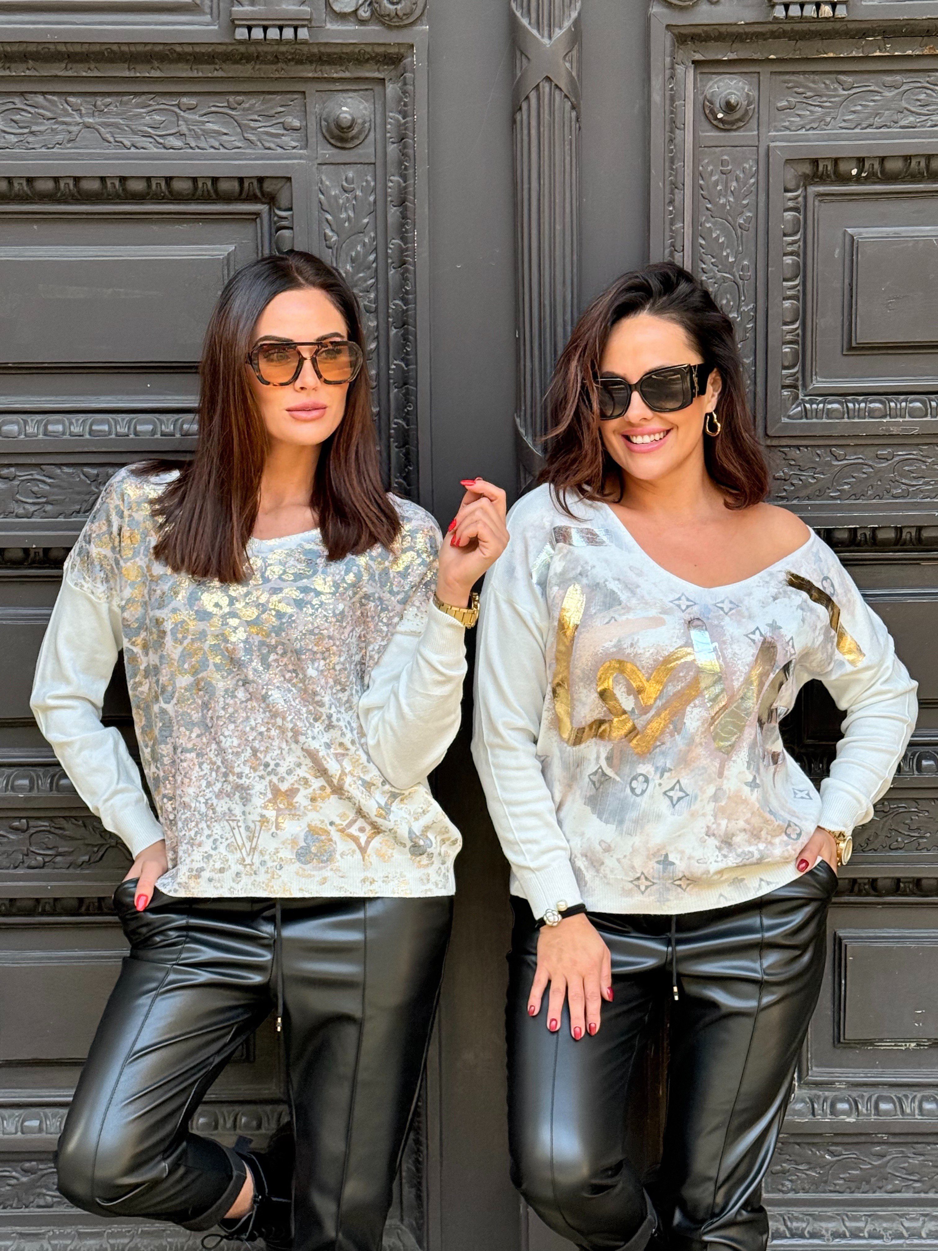 Soft, thicker knit fabric top with gold printed pattern - Image 6