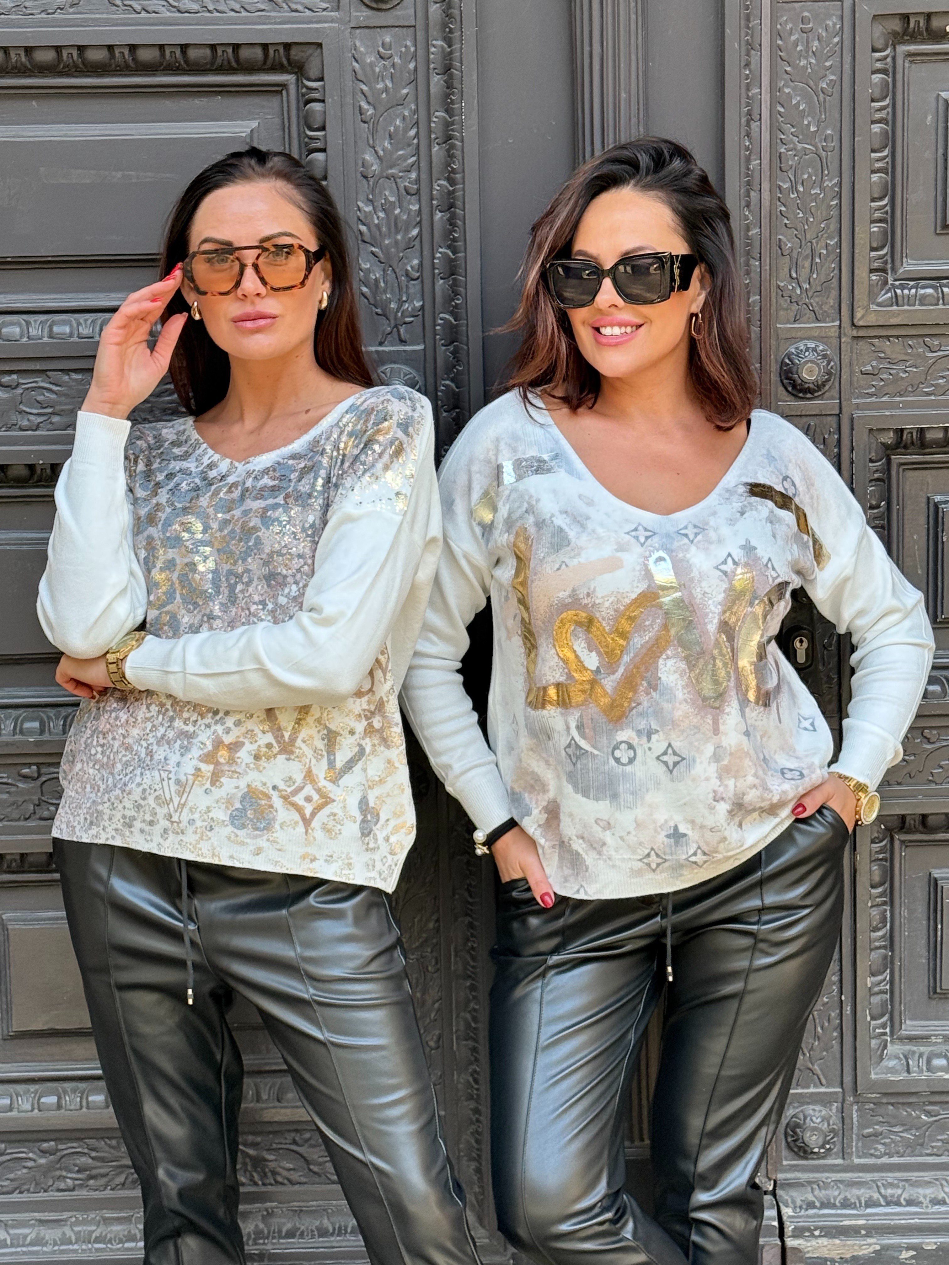 Soft, thicker knit fabric top with gold printed pattern - Image 2