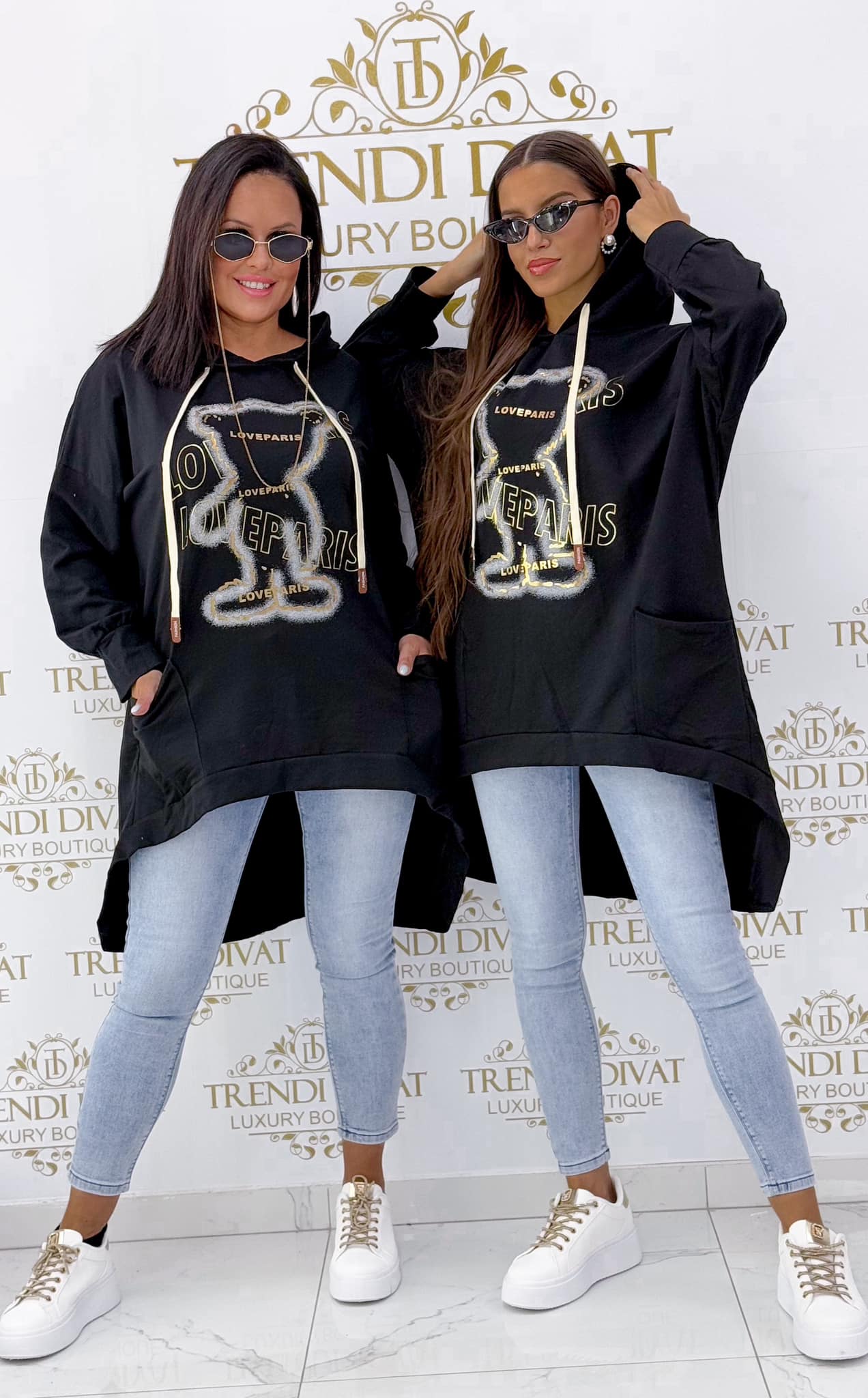 Tunic with a teddy bear pattern, shorter front, hooded tunic - Image 6