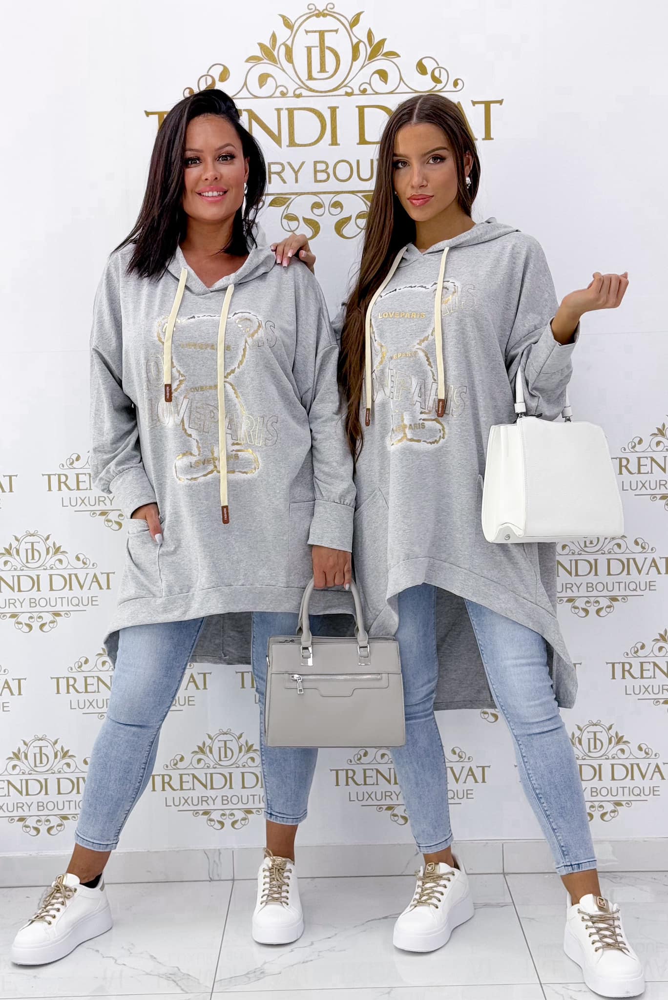 Tunic with a teddy bear pattern, shorter front, hooded tunic - Image 3