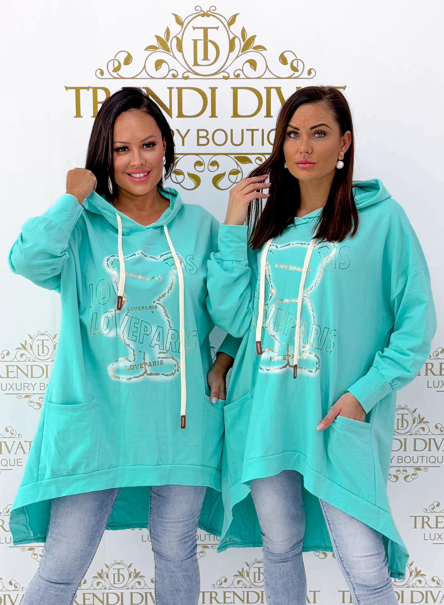 Tunic with a teddy bear pattern, shorter front, hooded tunic - Image 19