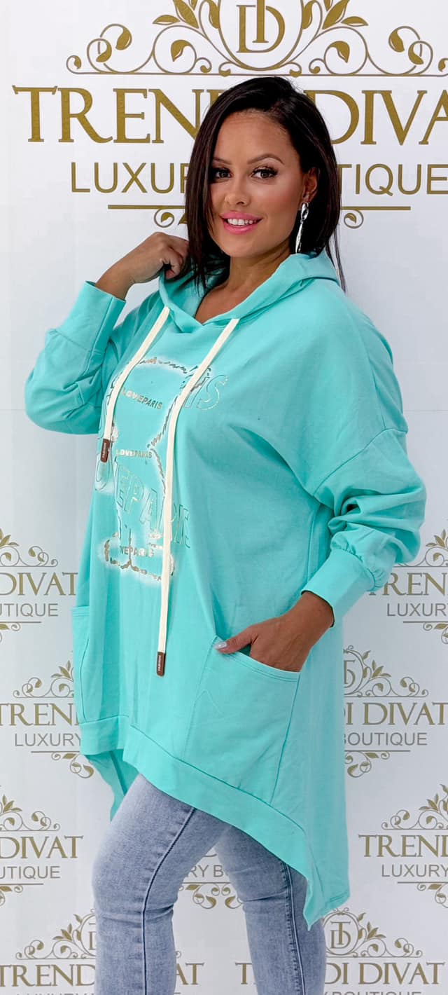 Tunic with a teddy bear pattern, shorter front, hooded tunic - Image 21