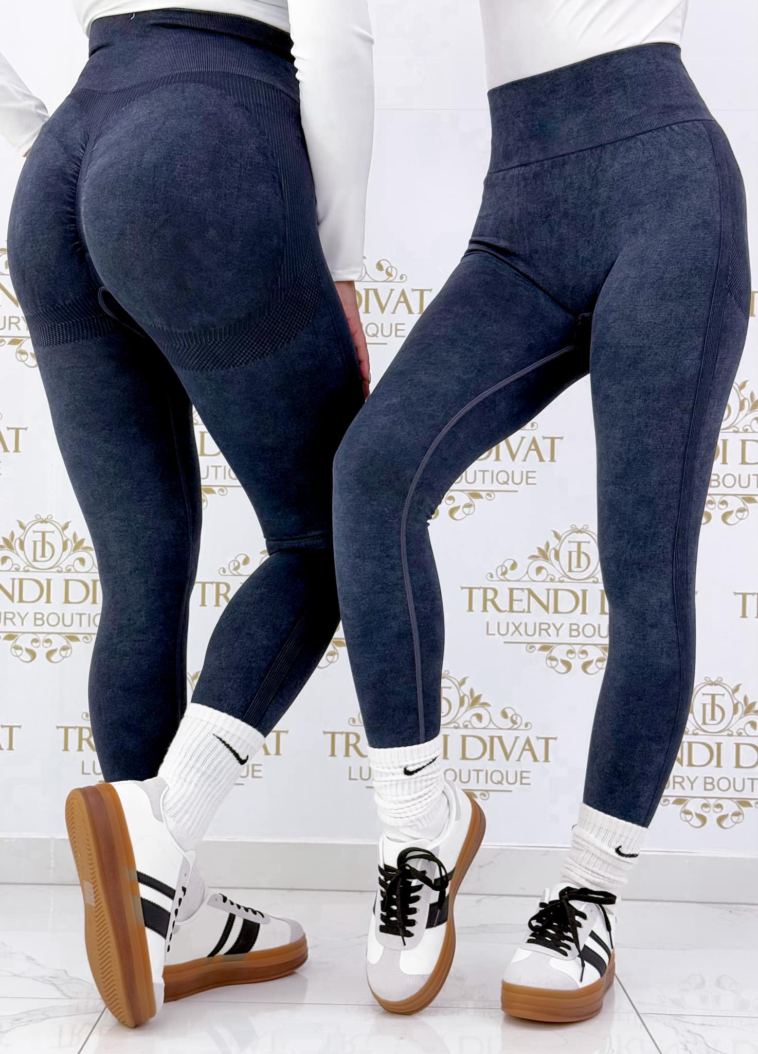 Shaping leggings "CH-2991" with batik effect, pulled at the bottom - Image 10