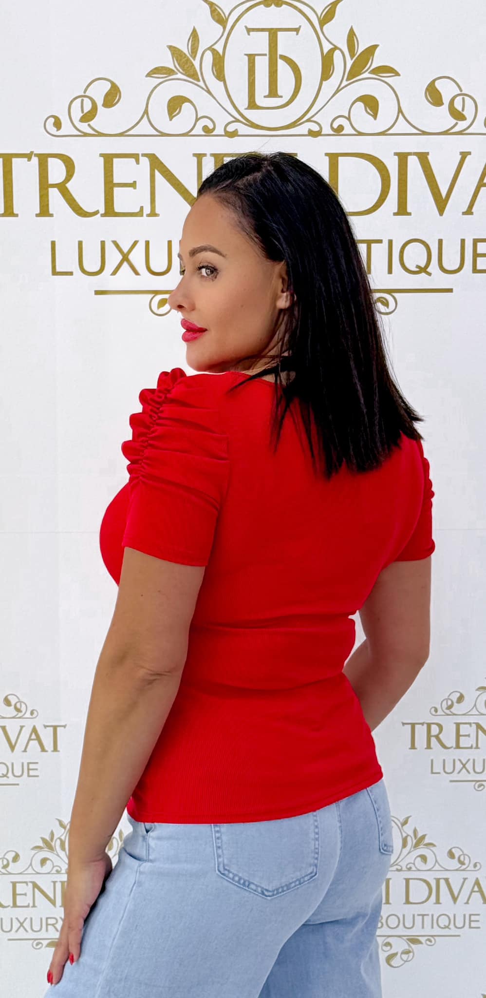 Round neck top with pleated puff sleeves and ribbed fabric - Image 25