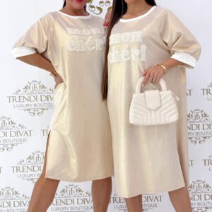 Tiny shiny gold polka dot "mon chéri" tunic