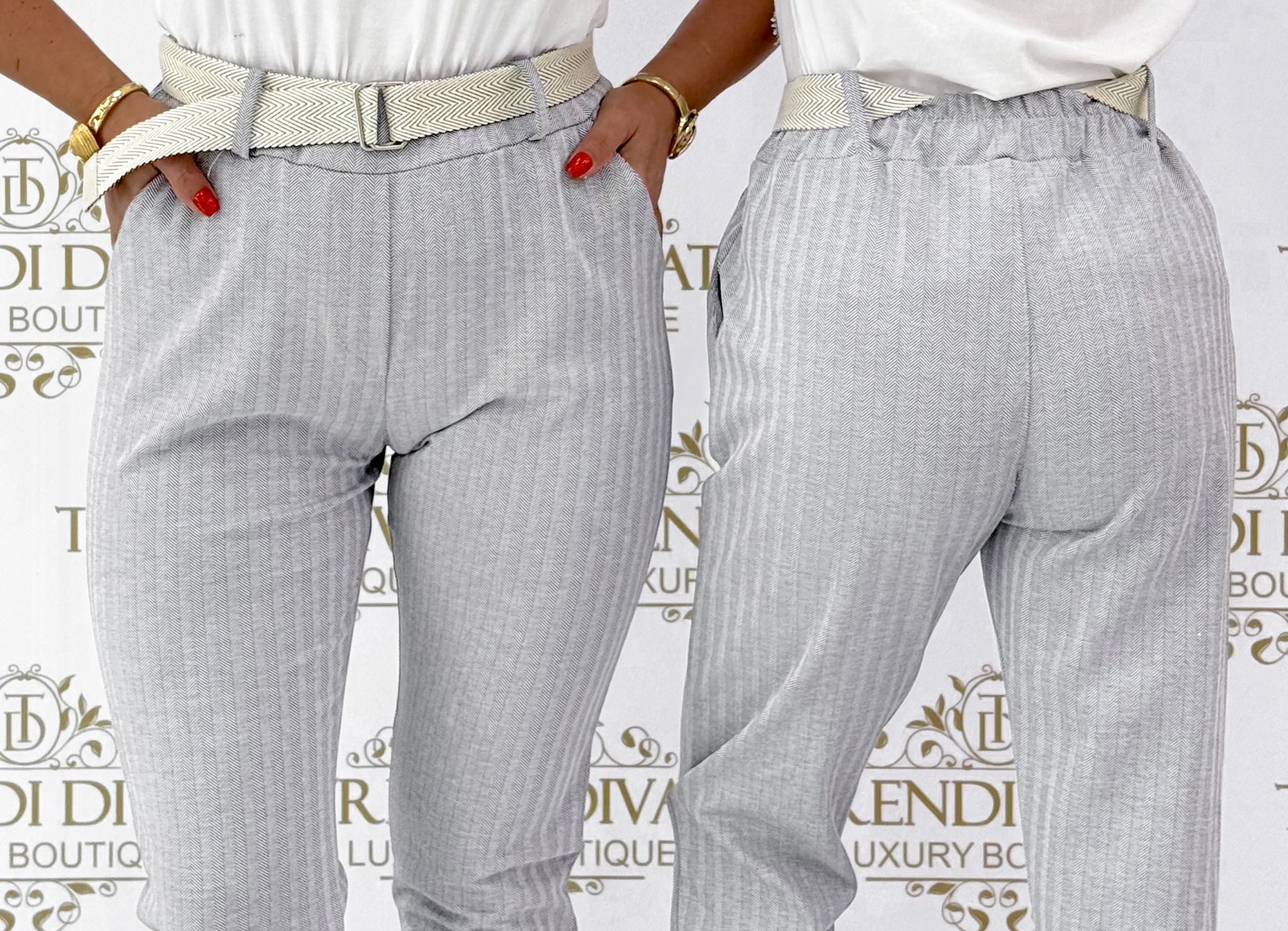 Elasticated waist trousers with elasticated fabric effect, with gift belt - Image 5