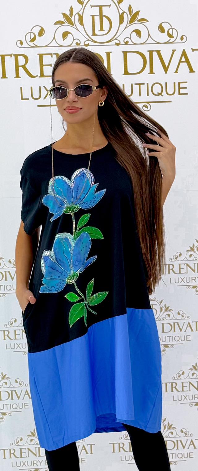 Kövekkel díszített virág mintázatú, laza fazonú tunika - Image 13