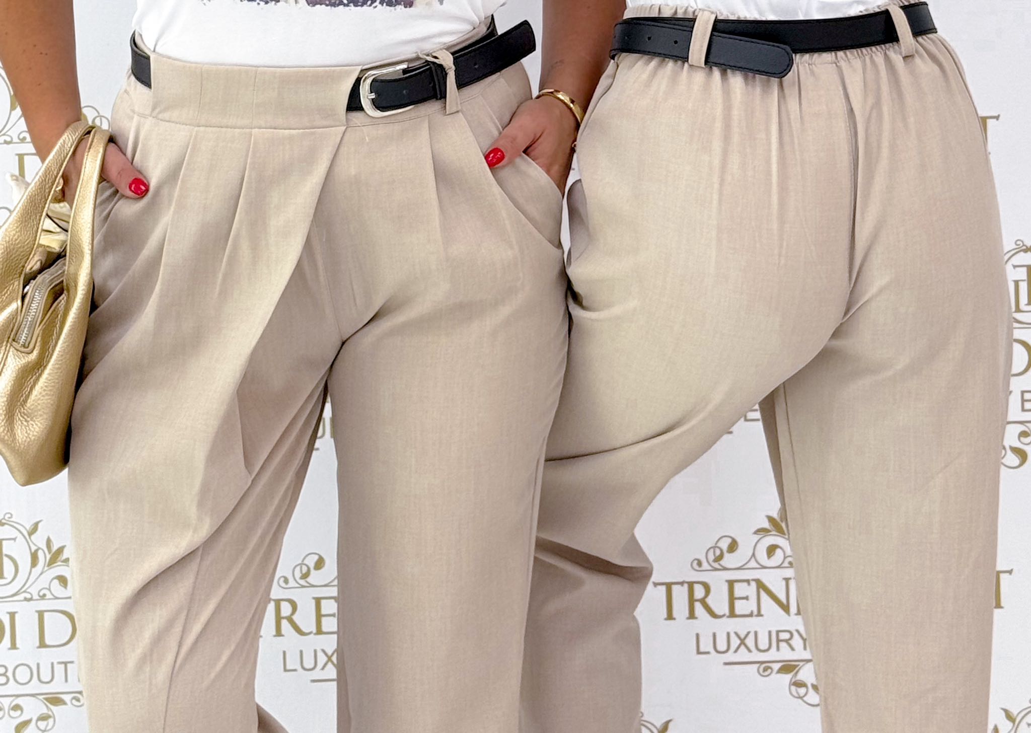 Stylish overlay trousers in linen linen fabric with hip pockets and belt - Image 19