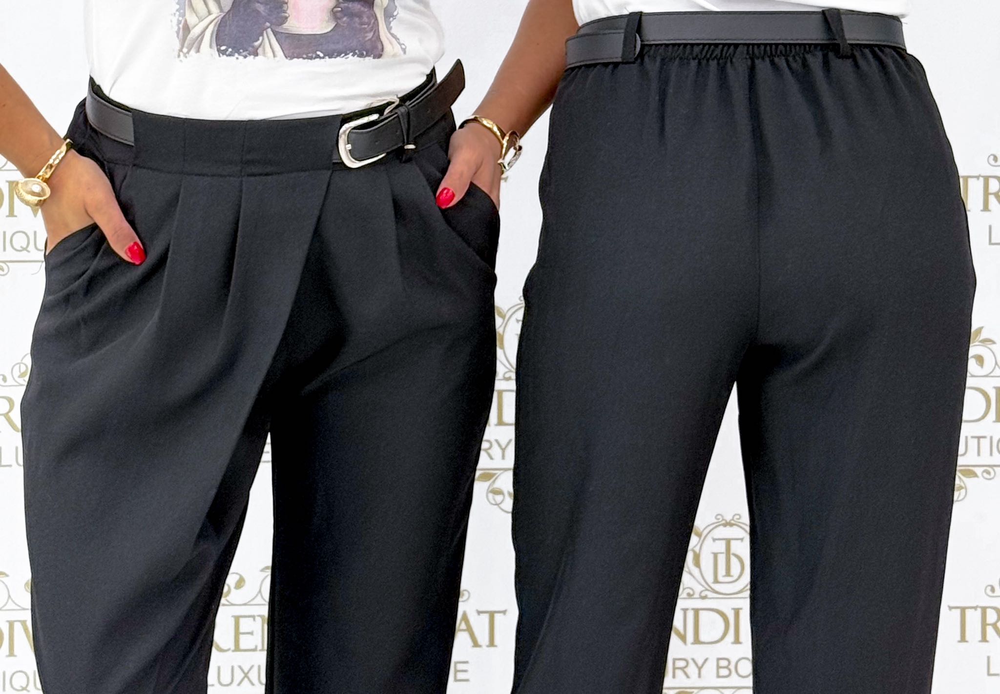 Stylish overlay trousers in linen linen fabric with hip pockets and belt - Image 5