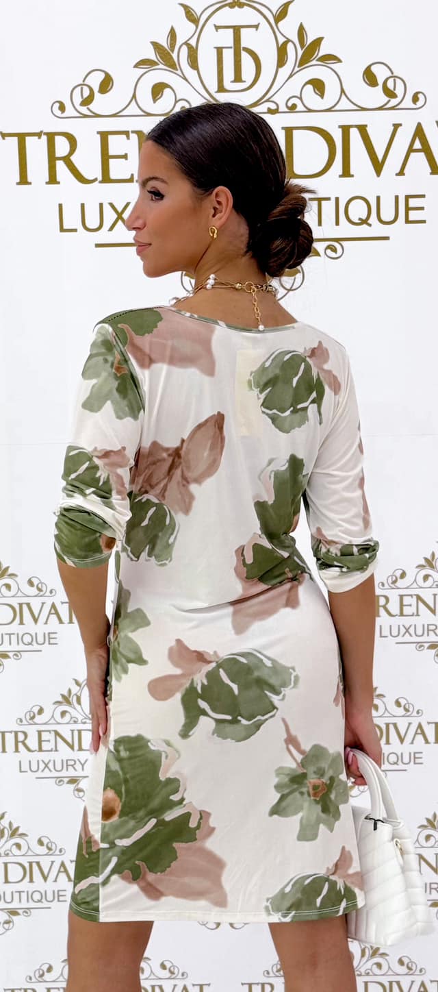 Small dress with V-neck, overlay, cold silk effect, floral pattern - Image 24