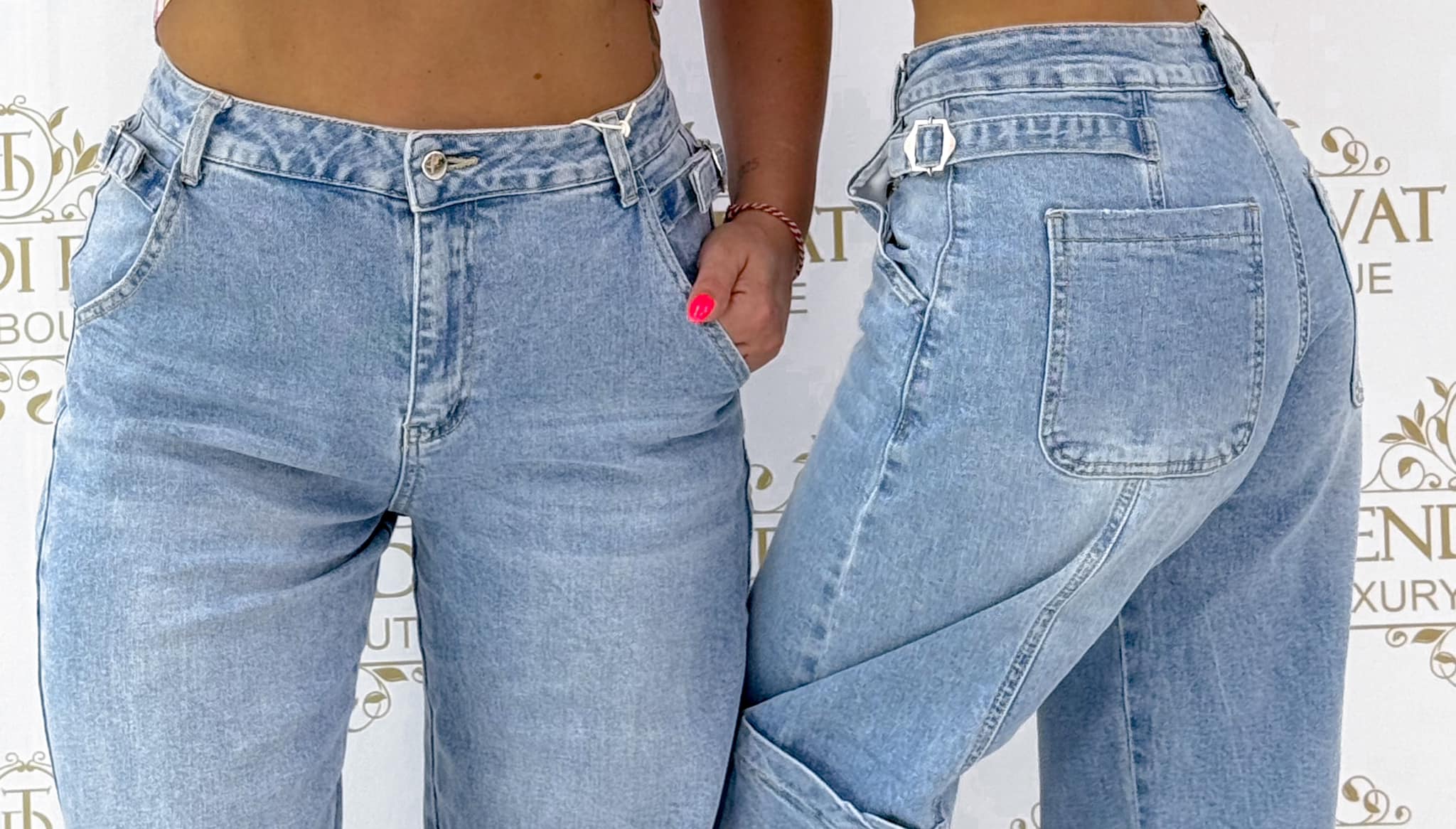 Jeans with decorative buckle at the waist and side pockets "BG1028-5" - Image 2