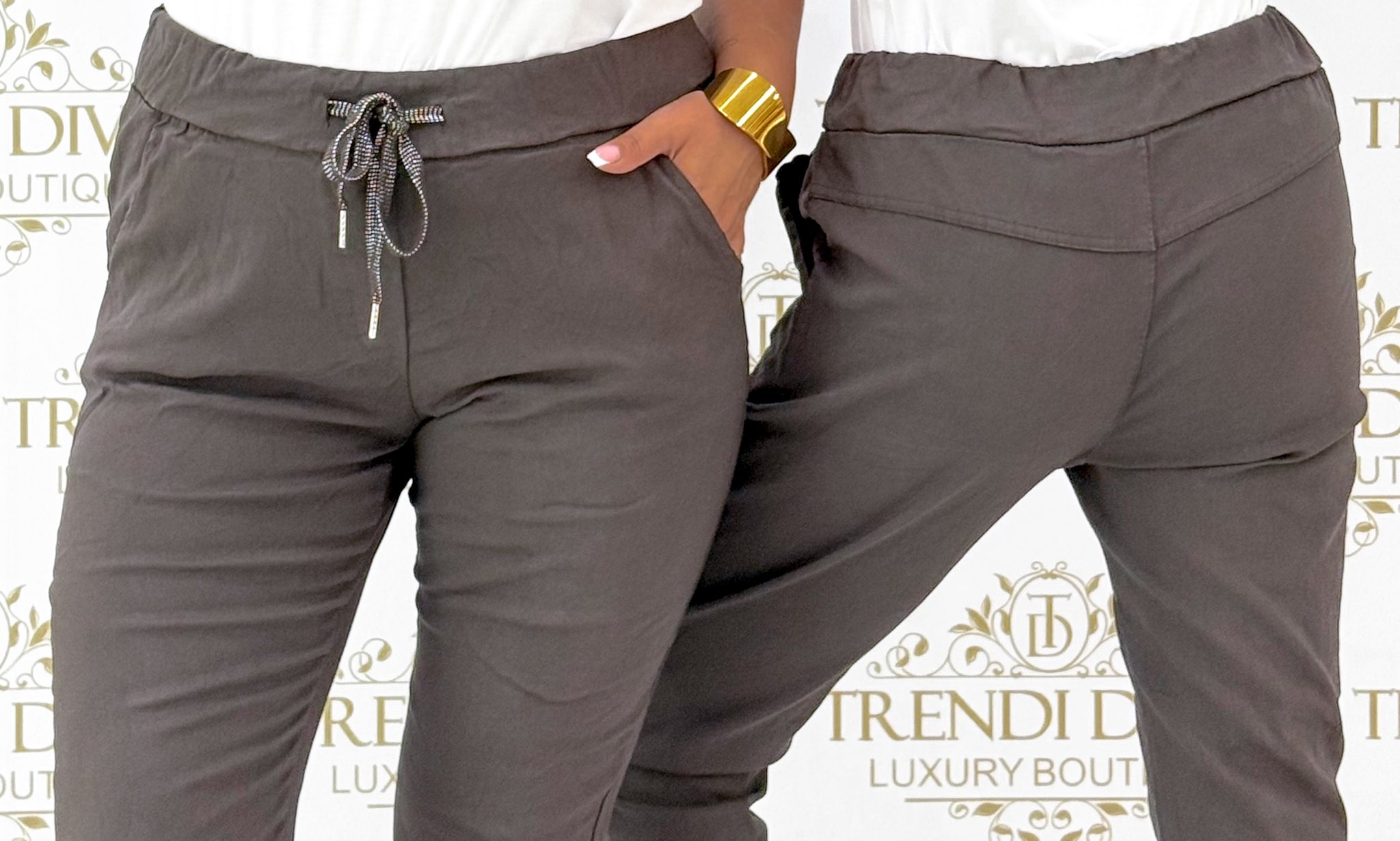 Elasticated waist trousers with elasticated waistband and elasticated canvas fabric - Image 51