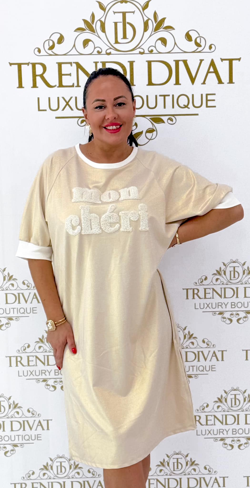 Tiny shiny gold polka dot "mon chéri" tunic - Image 4