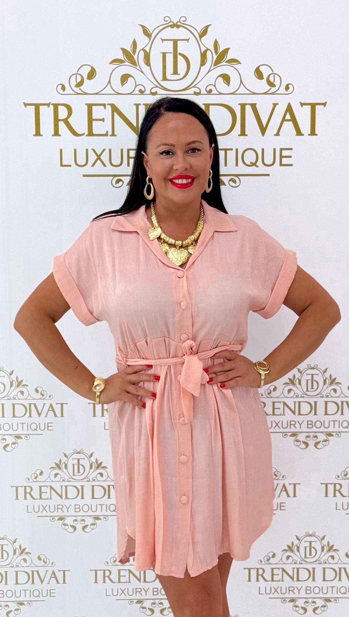 Végig gombos, különleges lenge anyagú ingruha, megkötős övvel - Image 4