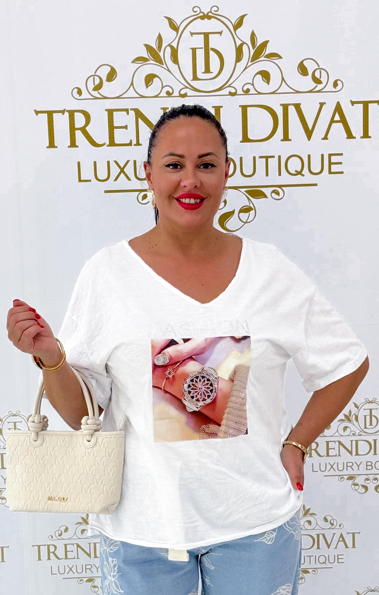 Hátul horgolt betétes, kövekkel díszített óra mintázatú, laza fazonú felső - Image 6