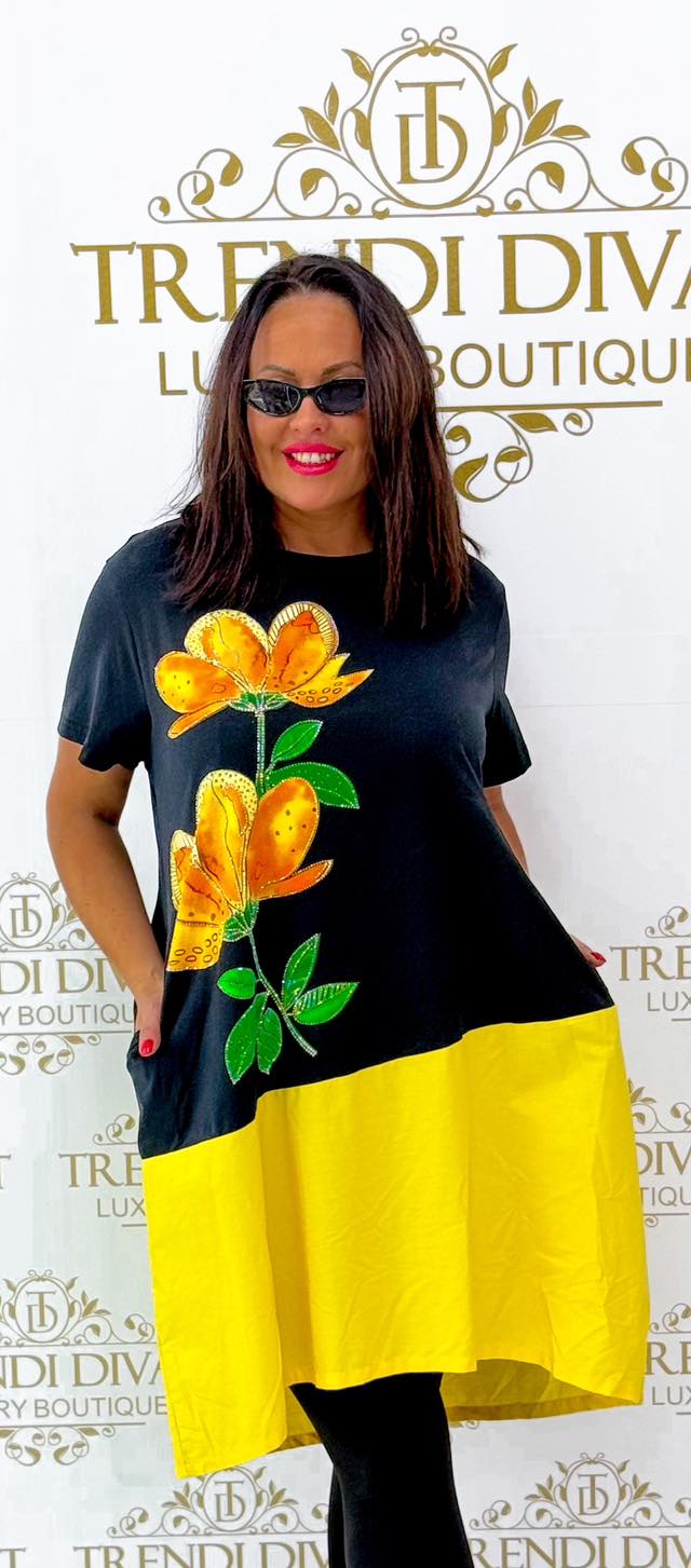 Kövekkel díszített virág mintázatú, laza fazonú tunika - Image 6