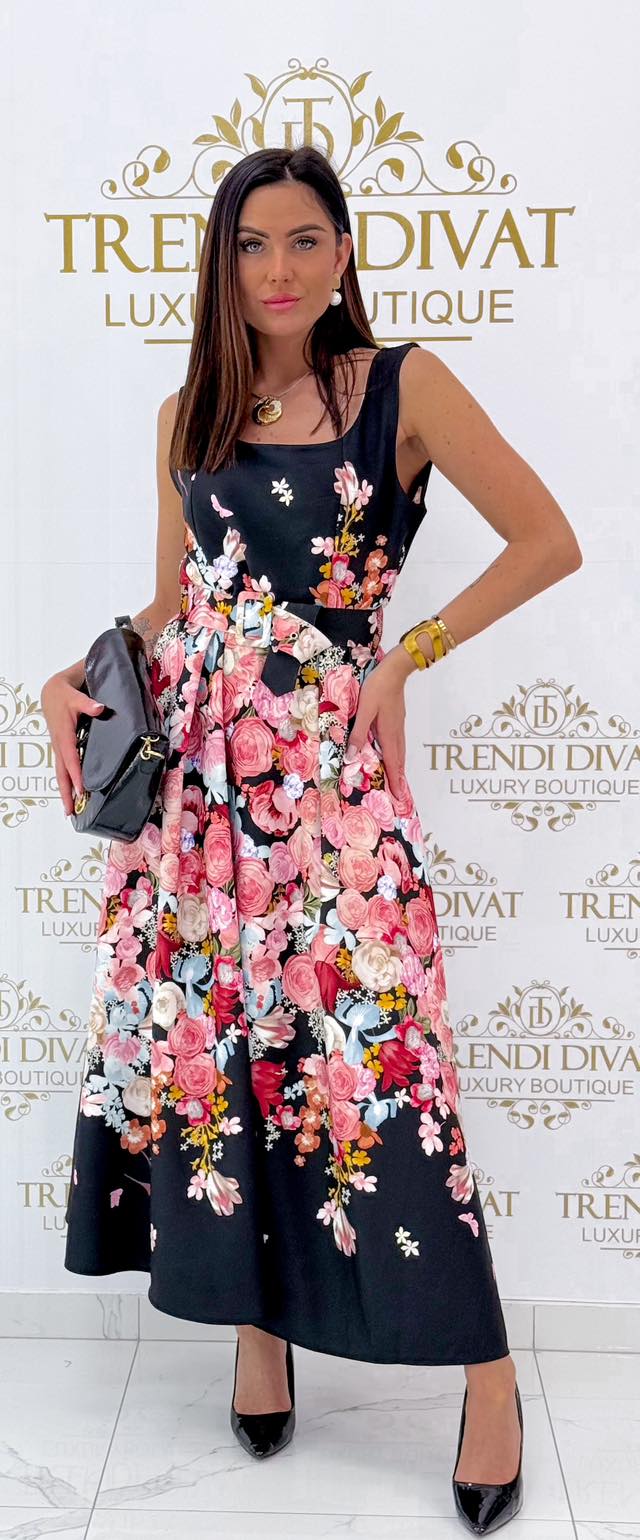 Sleeveless floral maxi dress with belt - Image 7