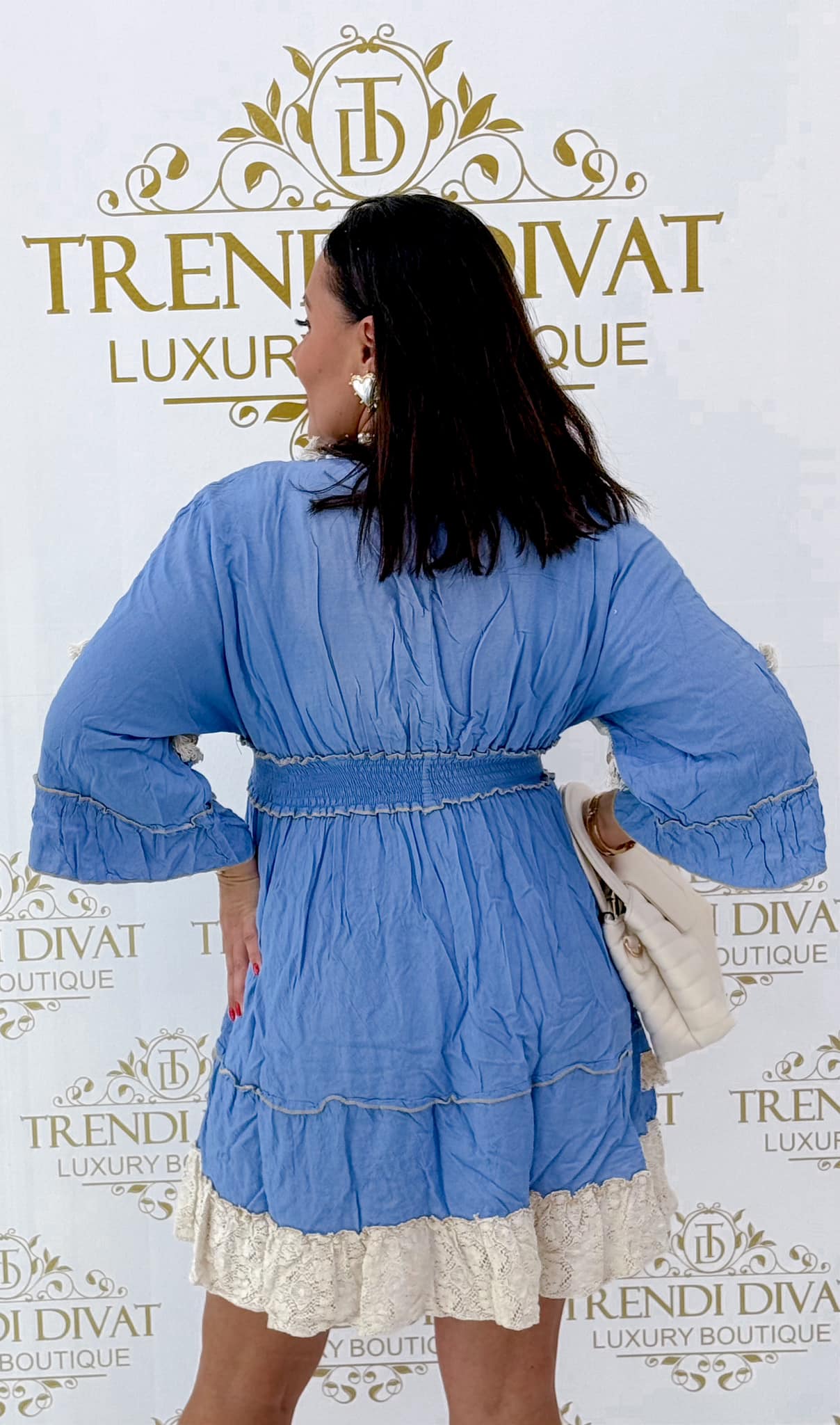 V-neck, unique beige lace trim, ruffled little dress - Image 7