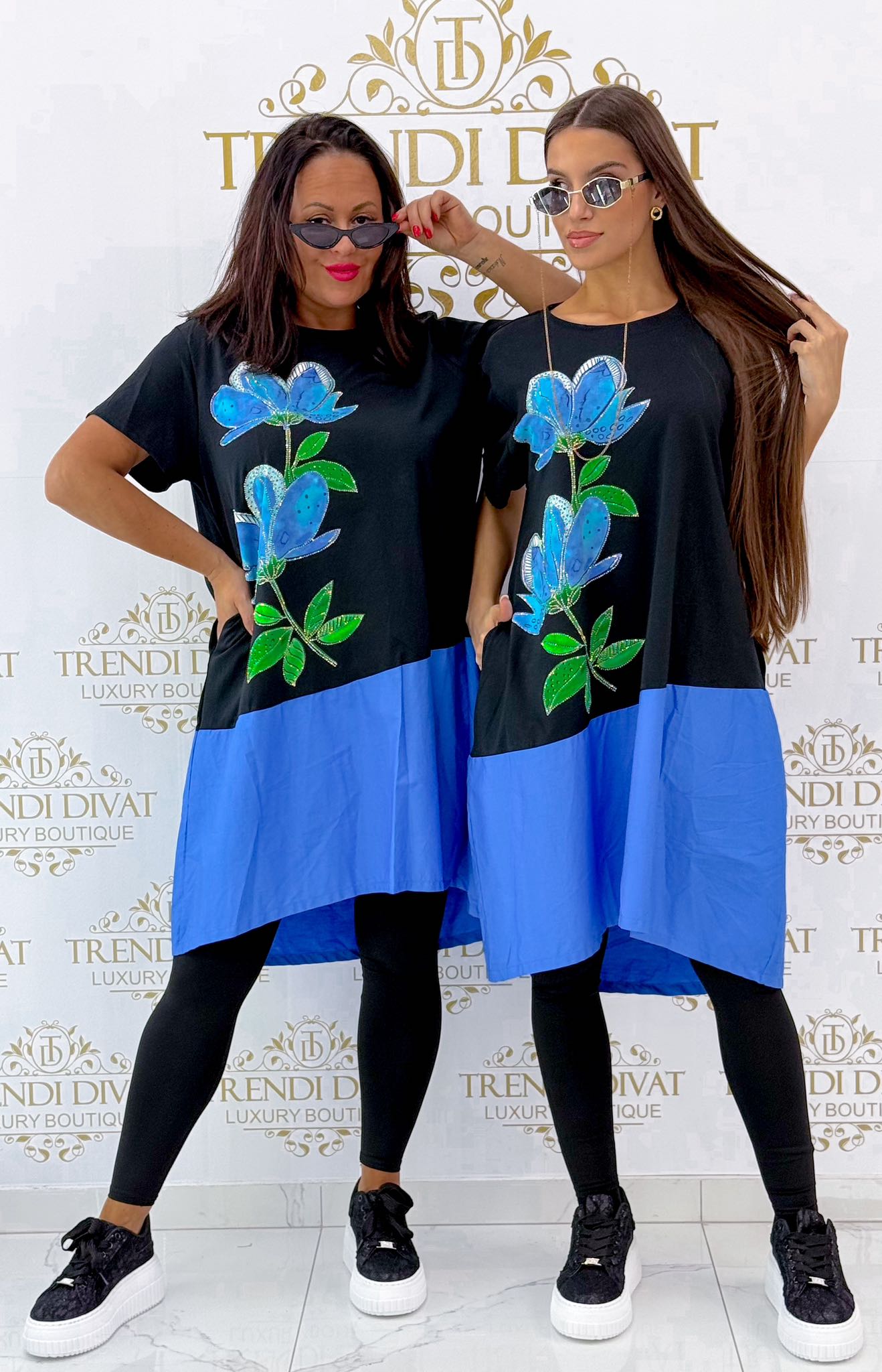 Kövekkel díszített virág mintázatú, laza fazonú tunika - Image 8