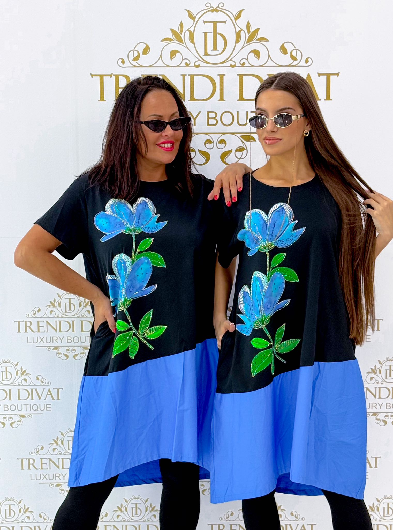 Kövekkel díszített virág mintázatú, laza fazonú tunika - Image 9