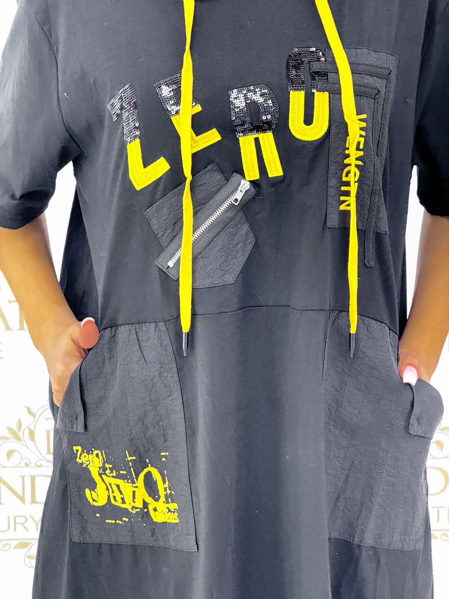 "ZERO" long tunic in susogo fabric with inserts - Image 9