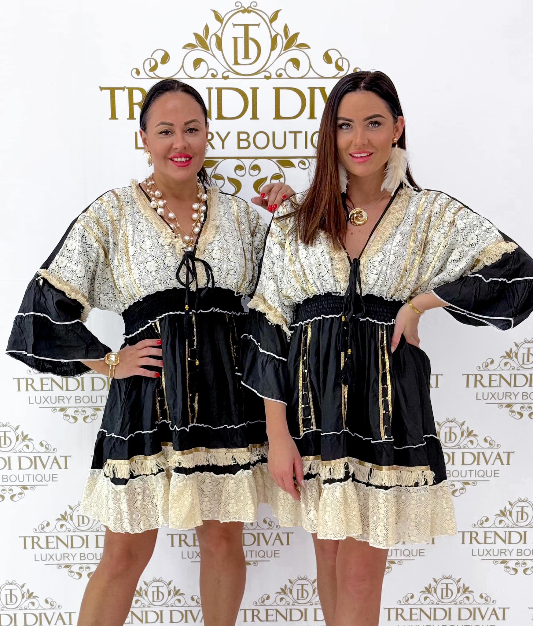 V-neck, unique beige lace trim, ruffled little dress - Image 10