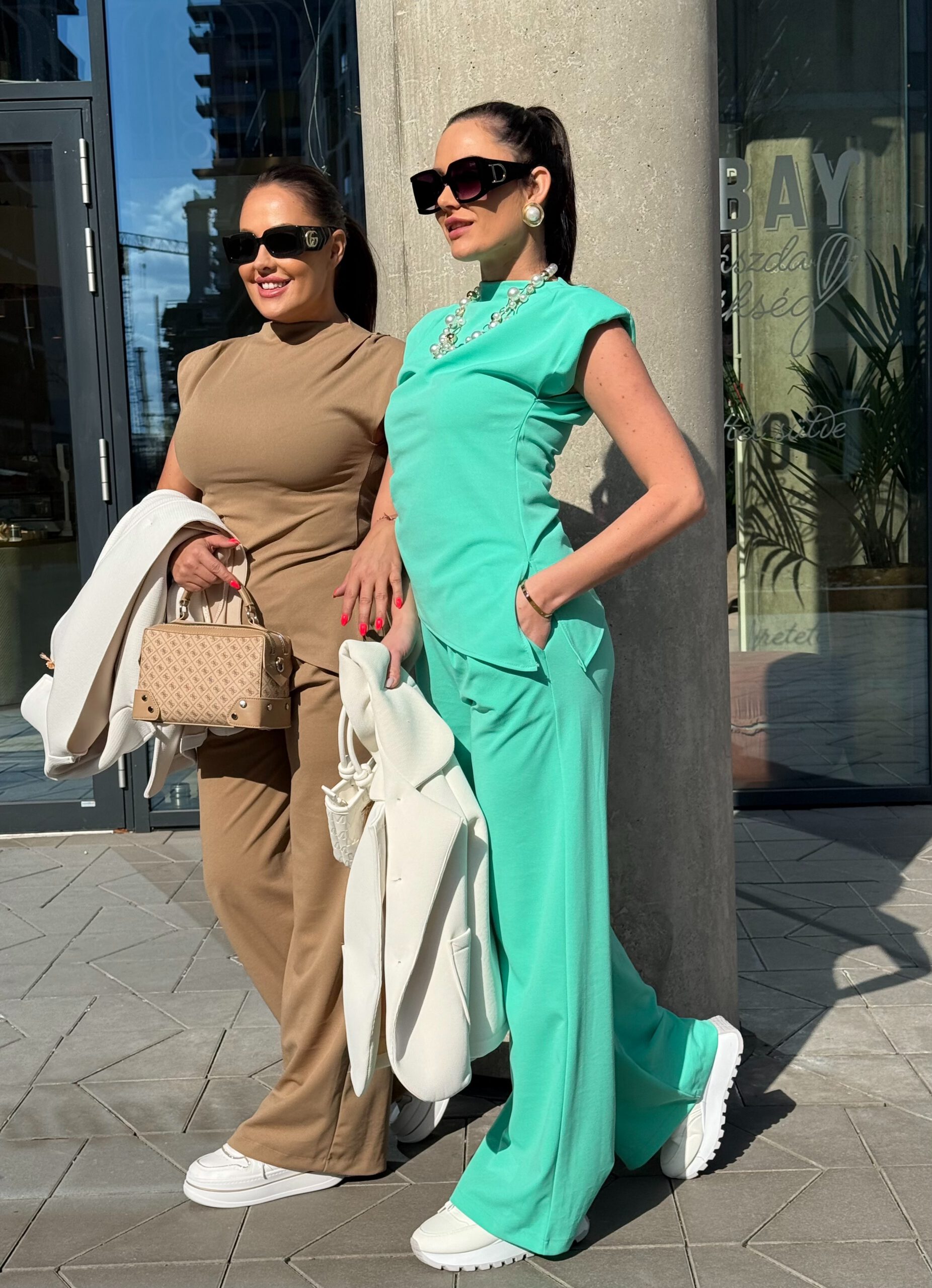 Unique palazzo set with shoulder padded top in lightweight elastic - Image 17