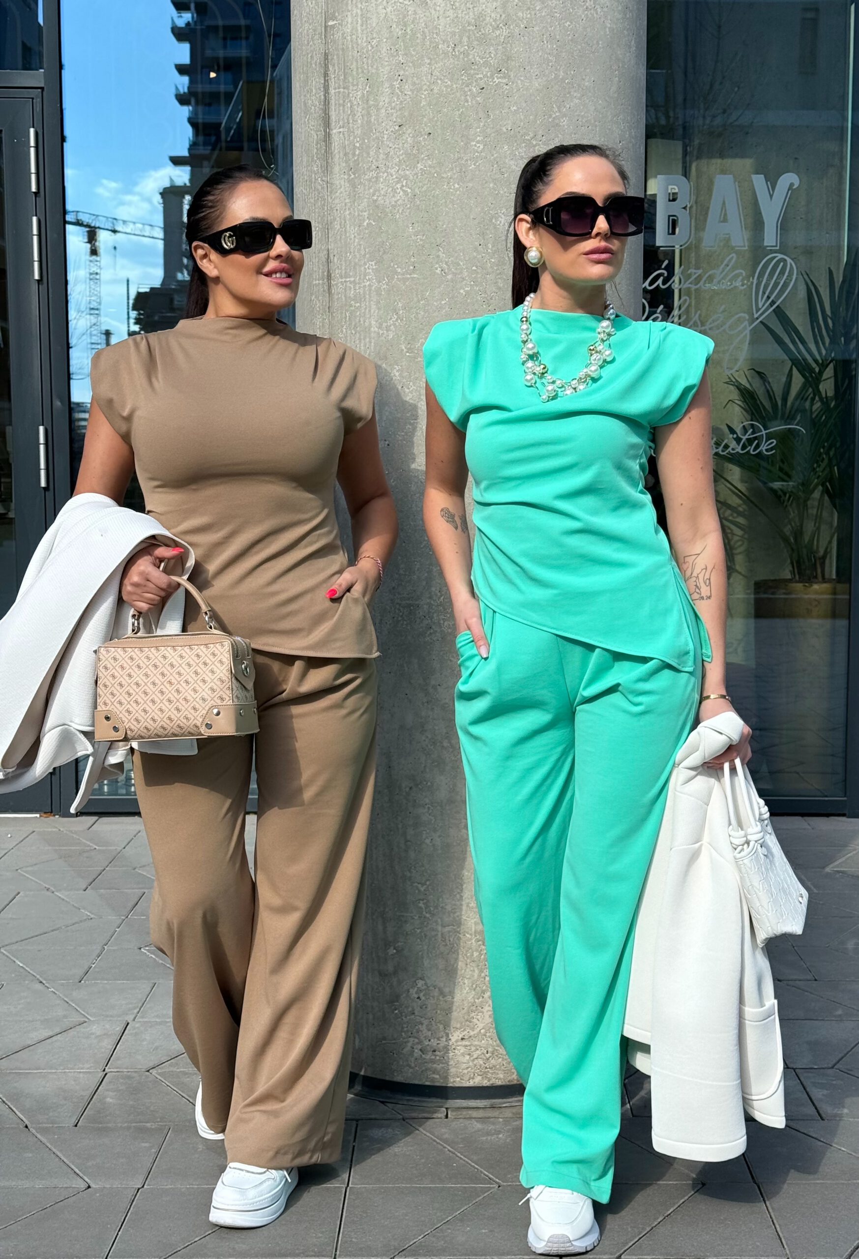 Unique palazzo set with shoulder padded top in lightweight elastic - Image 18