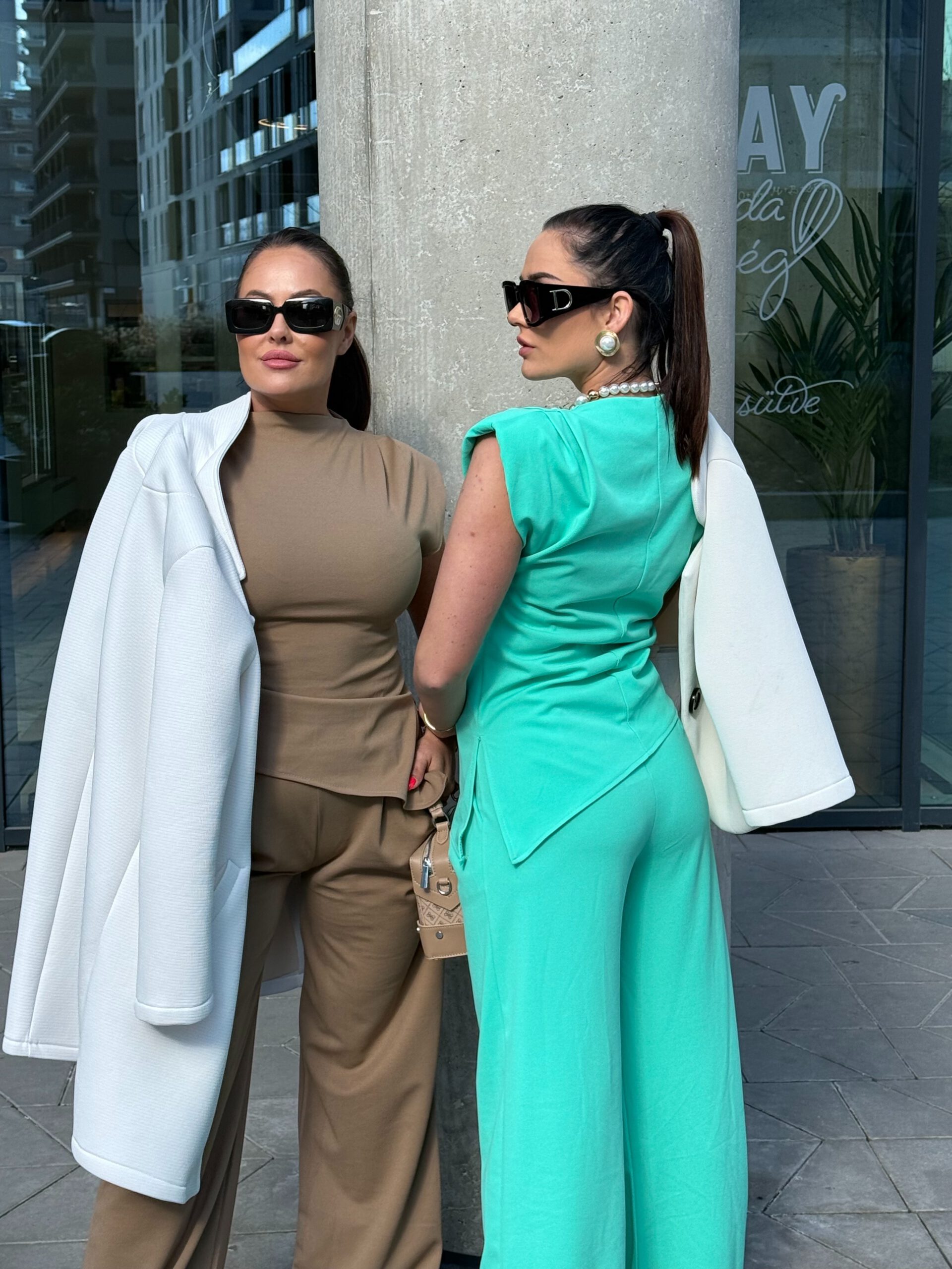 Unique palazzo set with shoulder padded top in lightweight elastic - Image 16