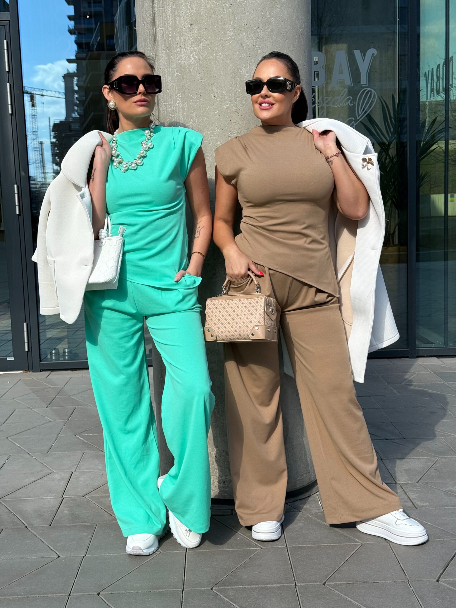 Unique palazzo set with shoulder padded top in lightweight elastic - Image 13