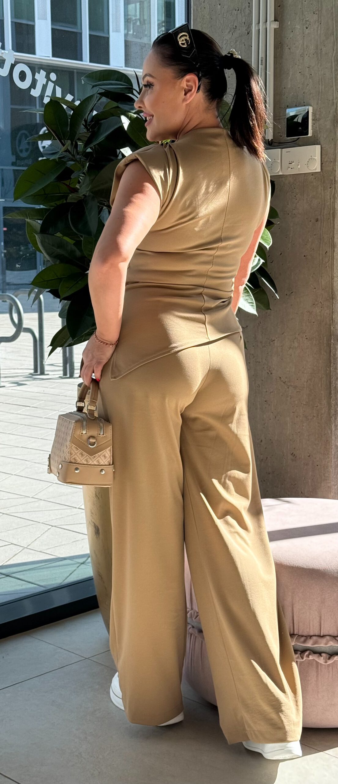 Unique palazzo set with shoulder padded top in lightweight elastic - Image 8