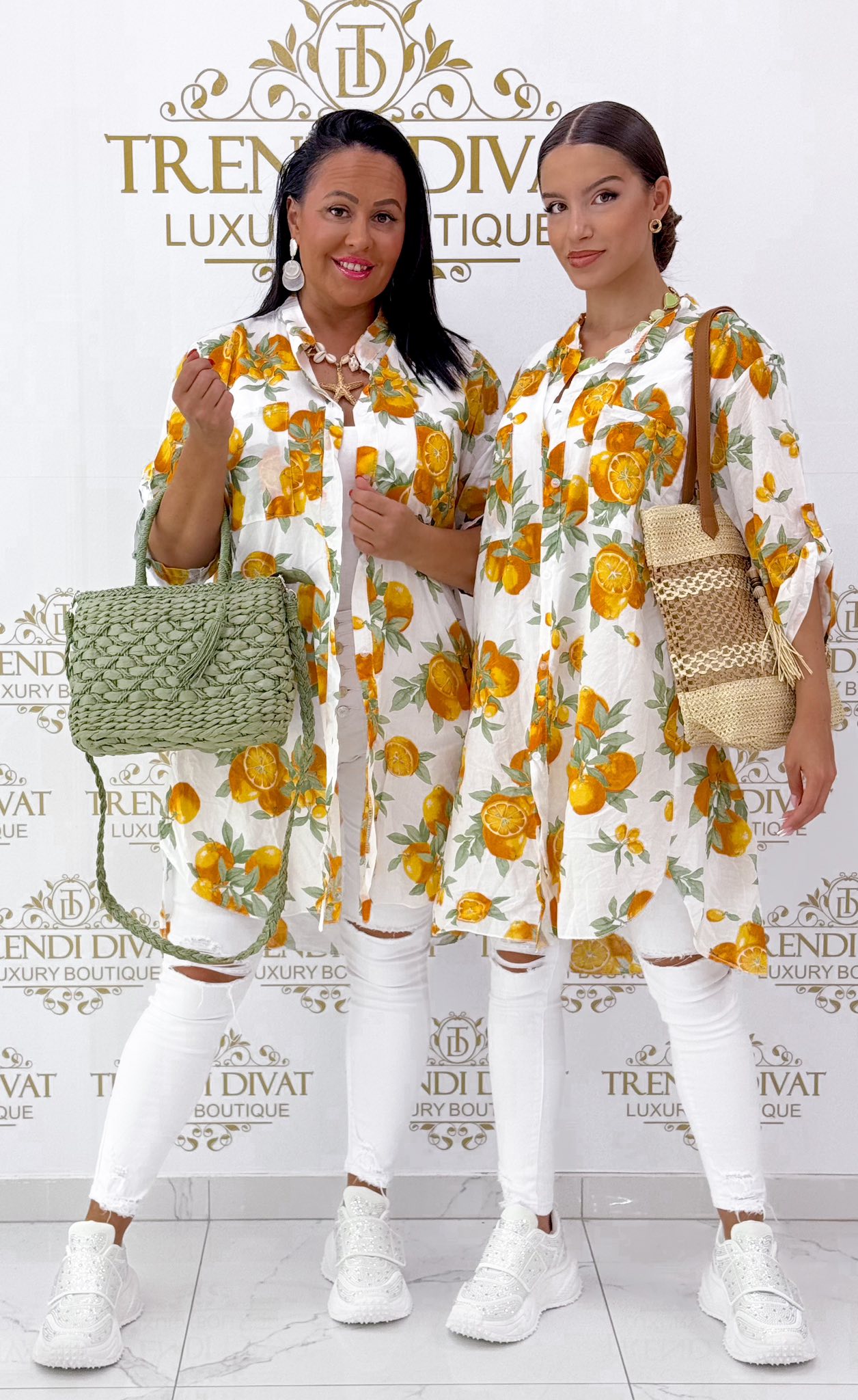 Álló galléros, lenge vászon anyagú, narancs mintázatú ing tunika