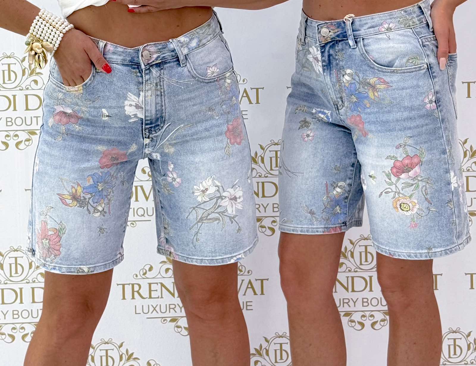 Virág mintázatú, farmer rövidnadrág "QR2068-C"