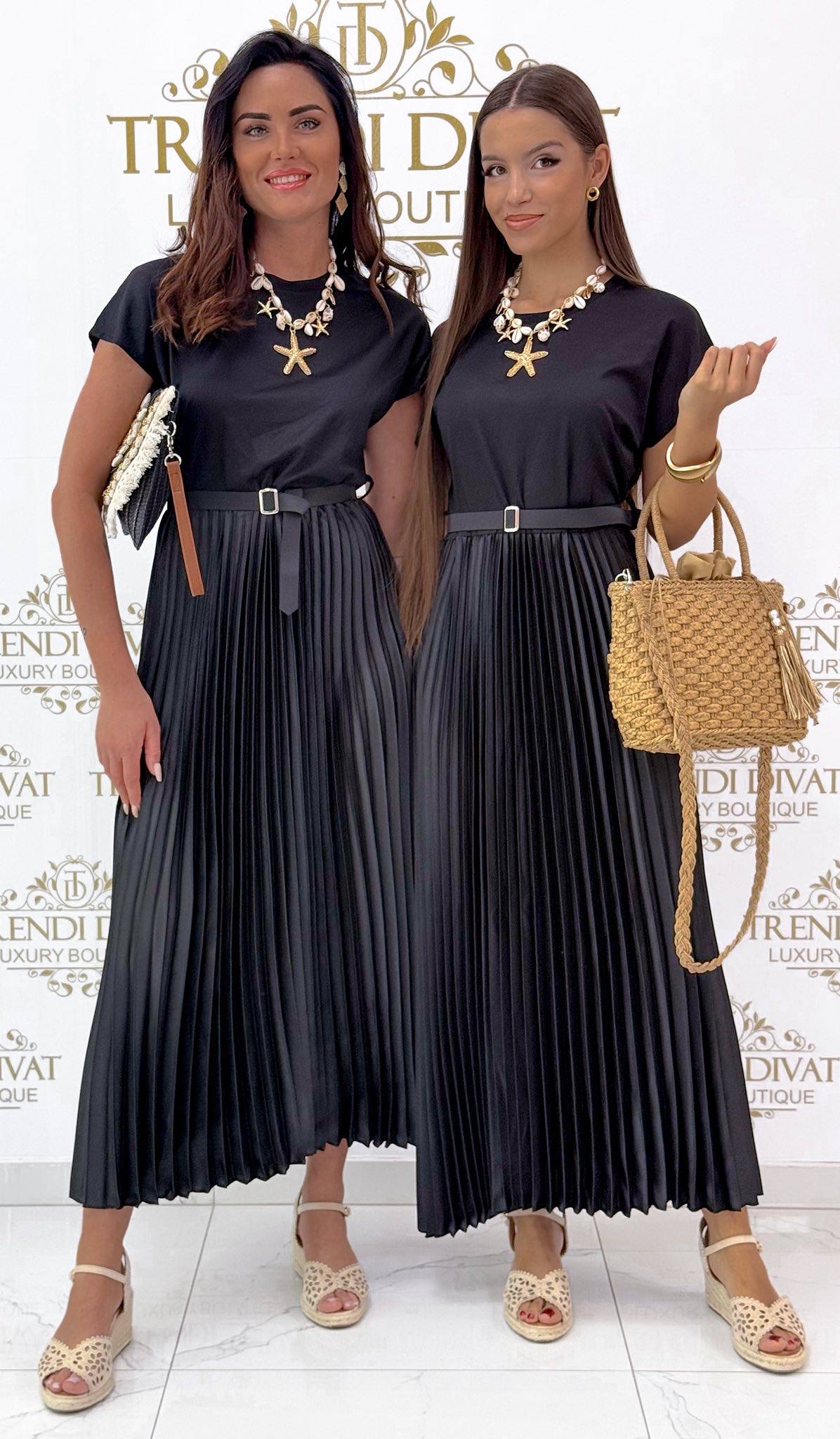 Felül pamut hatású, szatén pliszírozott szoknyarészes ruha, övvel - Image 2