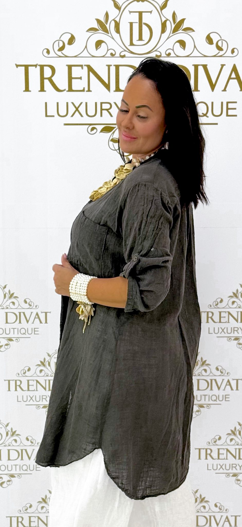 Álló galléros, lenge géz anyagú ing tunika - Image 47