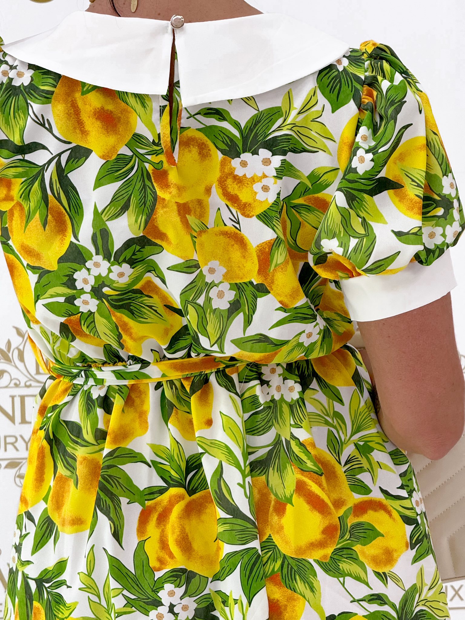 Nagy galléros, puffos ujjú, citrom mintázatú kis ruha - Image 14